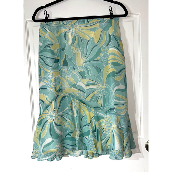 Retro Icinoo Designer Green Yellow Flounce Ruffle Hem Skirt Women's Sz 6/8 - Picture 1 of 15